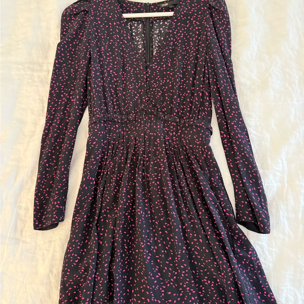 Maje Black and Pink Long Sleeve mini Dress